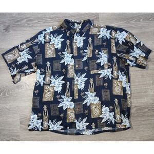 Puritan Mens XL (46-48) Tropical Hawaiian Shirt Button Up Short Sleeve Pineapple